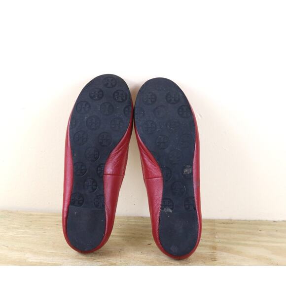 Tory Burch Red Reva Flats with Gold Logo - Picture 8 of 11